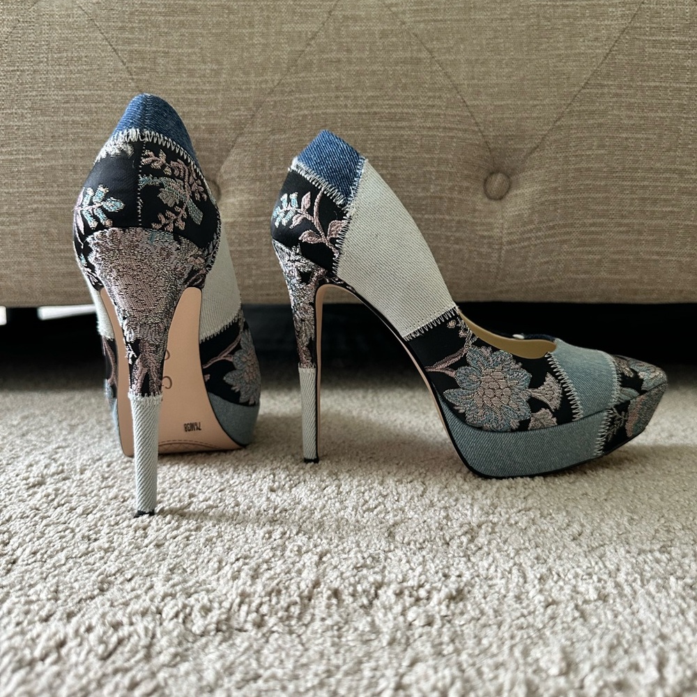 Jessica Simpson Denim/Floral Patchwork High Heels